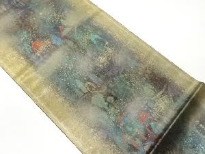 作家物　引箔民家風景模様袋帯